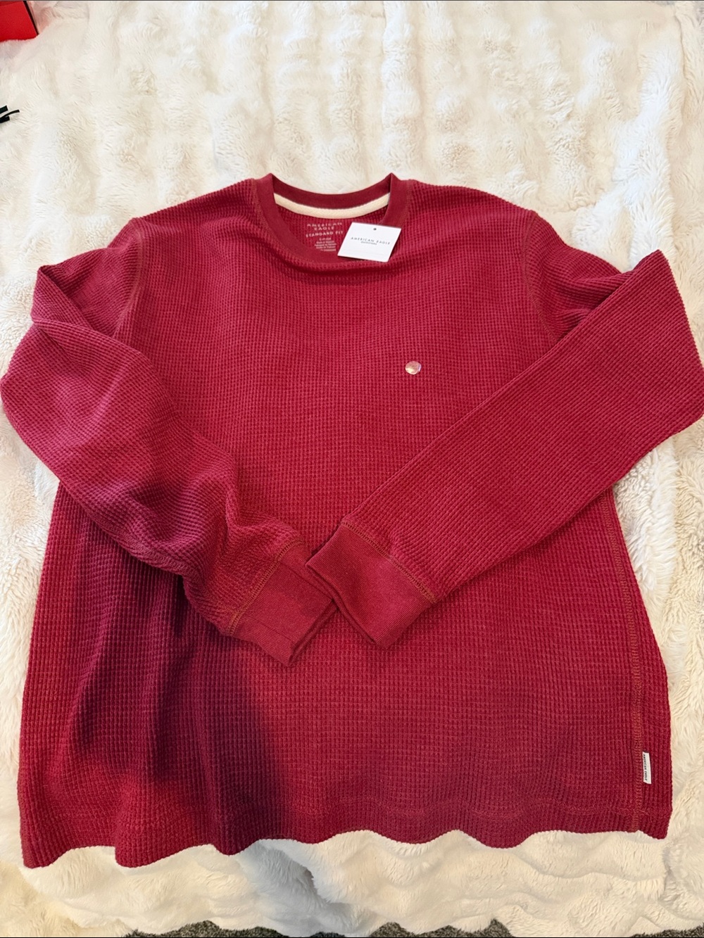Waffle Knit Long Sleeve Tee - red